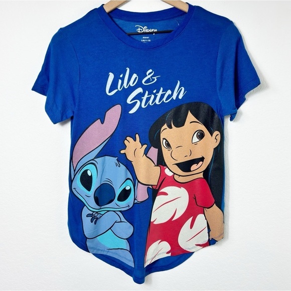 DISNEY LILO AND STITCH BEST FRIENDS BLUE SHIRT SIZE LARGE 11-13 SHORT SLEEVE TOP - Picture 1 of 4